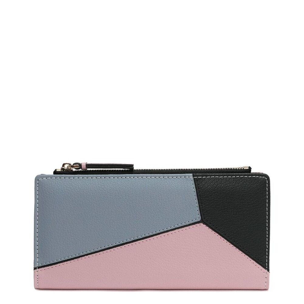 Colorblock Zip Wallet in Pink, Blue & Black